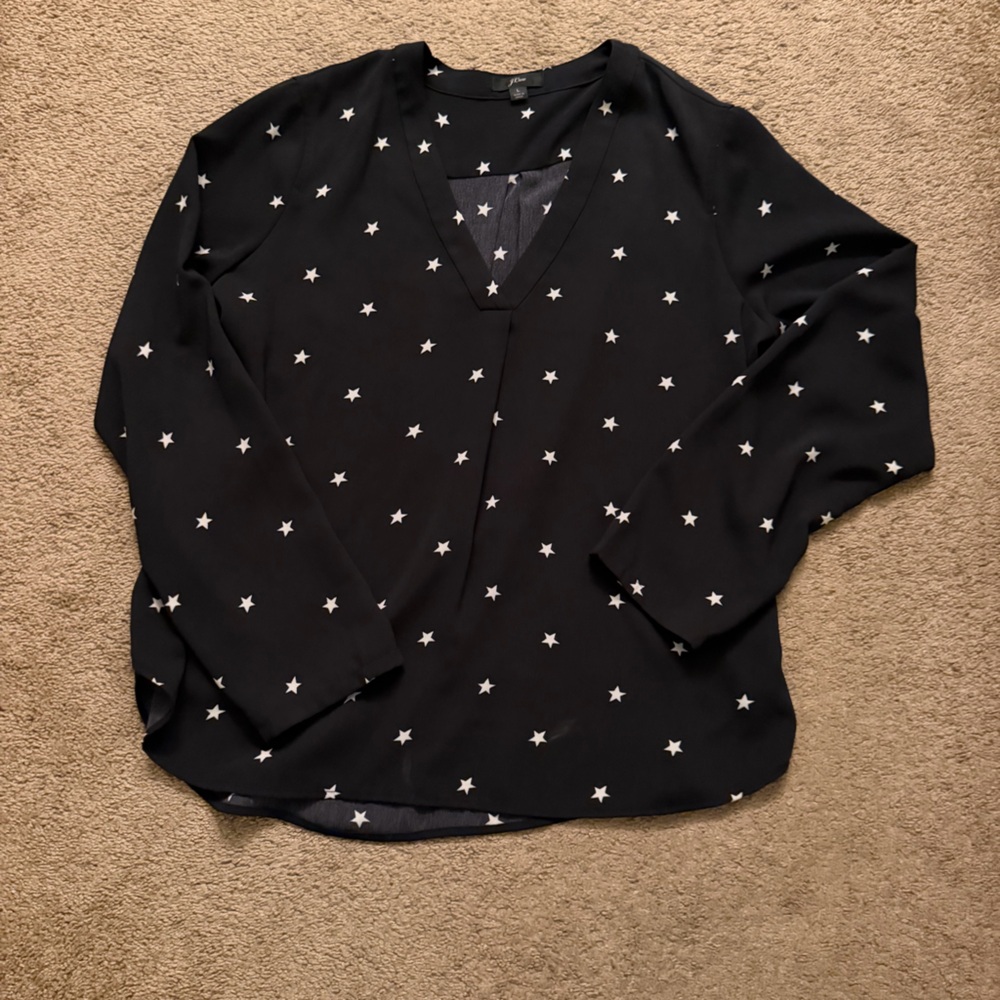 J.Crew black star print collarless blouse large